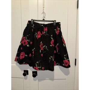 Grace Karin Black Floral Roses Flare Mini Skirt Rockabilly XL W/ Pockets